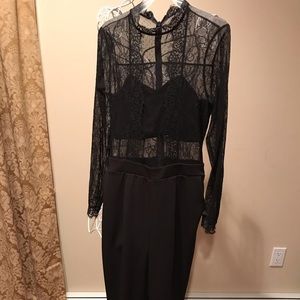 Black lace top long sleeve jumpsuit
